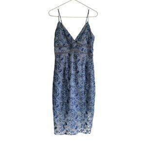 Blue Flower Embroidered Sheath Dress By Bardot Size M